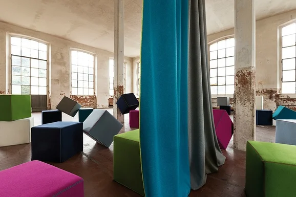 Photo of the fabric Benu Remix 14454 421 in situ by Fischbacher 1819. Use for Curtains, Upholstery, Accessory. Style of Plain
