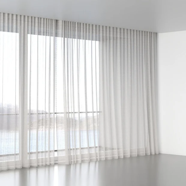 Photo of the fabric Scandinese Sand swatch by James Dunlop. Use for Sheer Curtains. Style of Plain, Sheer