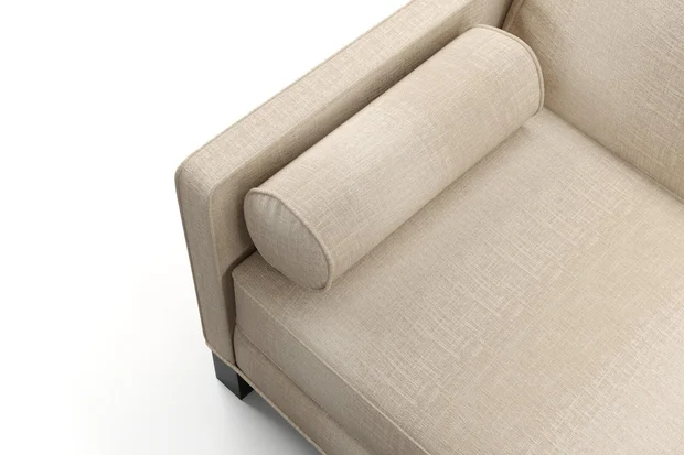 Photo of the fabric Maxime Sand swatch by James Dunlop. Use for Upholstery, Accessory. Style of Stripe, Texture