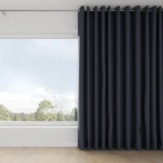 Photo of the fabric Eternal Midnight swatch by Mokum. Use for Curtains, Upholstery, Accessory. Style of Plain, Texture