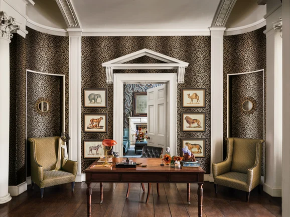 Photo of the fabric Mimi W454 02 in situ by Romo. Use for Wall Covering. Style of Animals And Birds