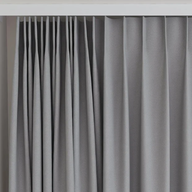 Photo of the fabric Oakley FR Charcoal swatch by James Dunlop. Use for Curtains. Style of Plain, Texture