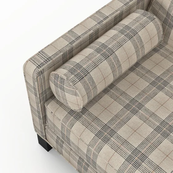 Photo of the fabric Jinda Natural swatch by James Dunlop. Use for Upholstery, Accessory, Top of Bed. Style of Checks, Texture