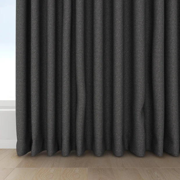 Photo of the fabric Bora Bora Charcoal swatch by Mokum FibreGuard. Use for Curtains, Upholstery, Accessory. Style of Plain, Texture
