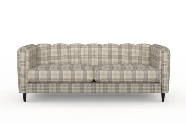 Photo of the fabric Jinda Natural swatch by James Dunlop. Use for Upholstery, Accessory, Top of Bed. Style of Checks, Texture