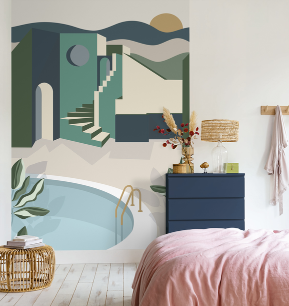 Photo of the fabric Archways Panel 10214 10214 60 75 in situ by Casadeco. Use for Wall Covering, Wall Panel/Mural