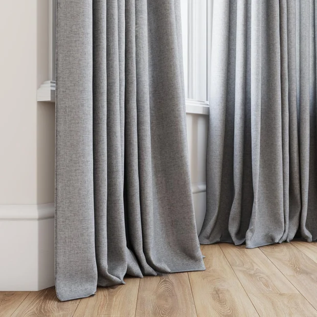 Photo of the fabric Envoy 2 Mineral 320cm swatch by James Dunlop Essentials. Use for Curtains, Accessory, Top of Bed. Style of Plain, Texture