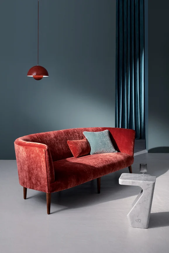 Photo of the fabric Faze FR K5242 16 in situ by Kirkby Design. Use for Curtains, Upholstery, Accessory. Style of Plain, Velvet