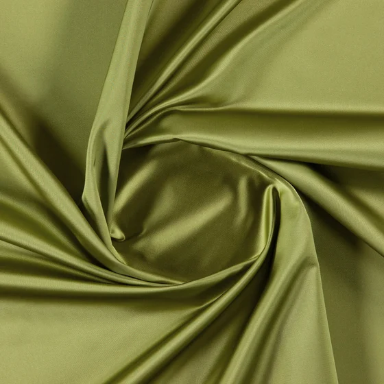 Photo of the fabric Sateen 137 Moss swatch by Zepel. Use for Curtains, Upholstery, Accessory, Top of Bed. Style of Plain, Taffeta
