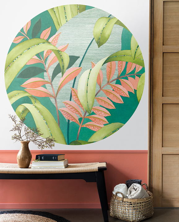 Photo of the fabric Bot. Circle Panel 8481 8481 73 10 in situ by Casadeco. Use for Wall Covering, Wall Panel/Mural