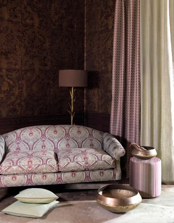 Photo of the fabric Menara Taupe in situ by Zepel. Use for Curtains, Upholstery, Accessory, Top of Bed. Style of Plain, Texture