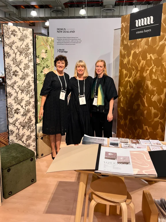 Anne Stevenson, Mokum VP of Sales USA, with Catie Dawson and Emma Hayes of Emma Hayes Textiles