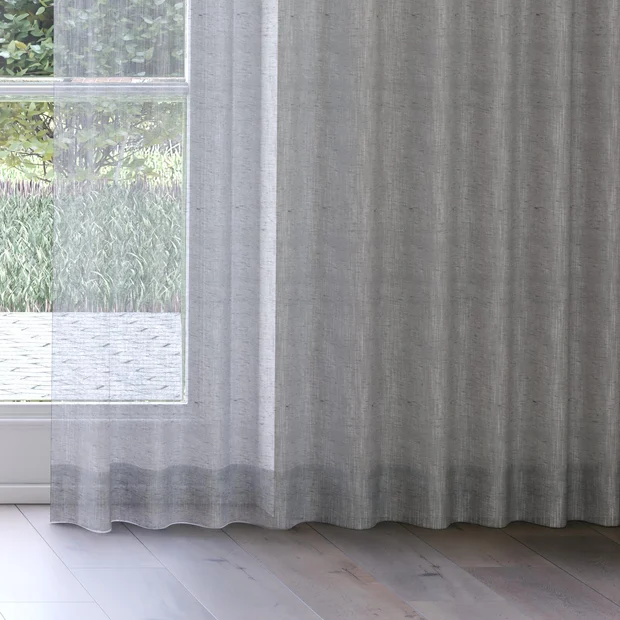 Photo of the fabric Rhythm Basalt swatch by Mokum. Use for Sheer Curtains. Style of Plain, Sheer