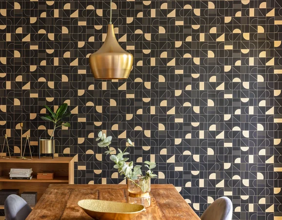 Photo of the fabric Puzzle Wallpaper 10210 61 79 in situ by James Dunlop. Use for Wall Covering. Style of Abstract