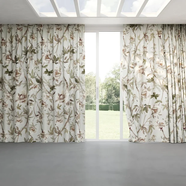 Photo of the fabric Peonia Duckegg swatch by Mokum. Use for Curtains, Accessory. Style of Floral And Botannical, Print
