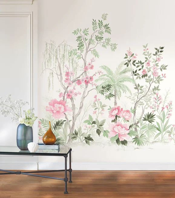Photo of the fabric Jap. Garden Panel 10154 10154 71 00 in situ by Casadeco. Use for Wall Covering, Wall Panel/Mural