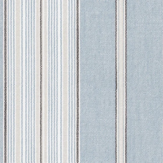 Photo of the fabric Chambray Multi Sky Blue swatch by Zepel. Use for Curtains, Upholstery, Accessory. Style of Stripe, Taffeta
