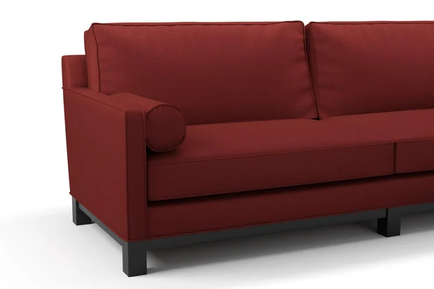 Photo of the fabric Trailblazer Cherry swatch by James Dunlop FibreGuard. Use for Curtains, Upholstery, Accessory, Top of Bed. Style of Texture, Traditional
