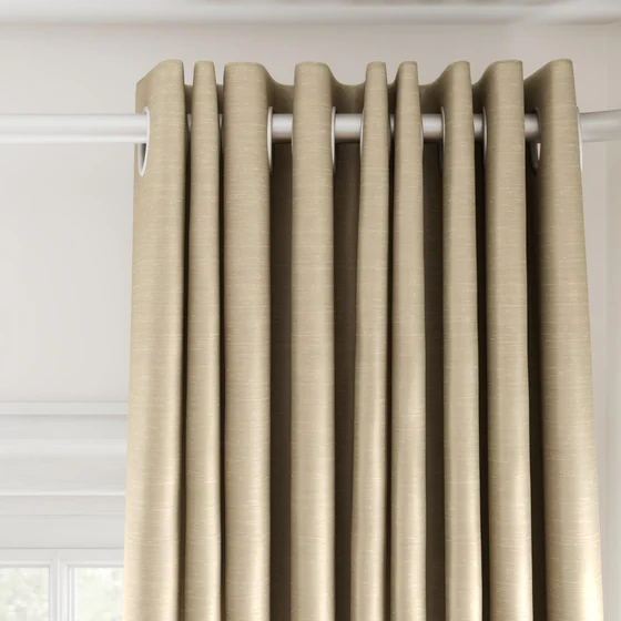 Photo of the fabric Luxe Nougat swatch by James Dunlop Essentials. Use for Curtains, Accessory, Top of Bed. Style of Plain, Texture