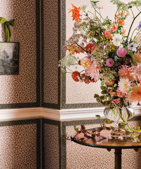 Photo of the fabric Kitty W453 05 in situ by Romo. Use for Wall Covering. Style of Animals And Birds