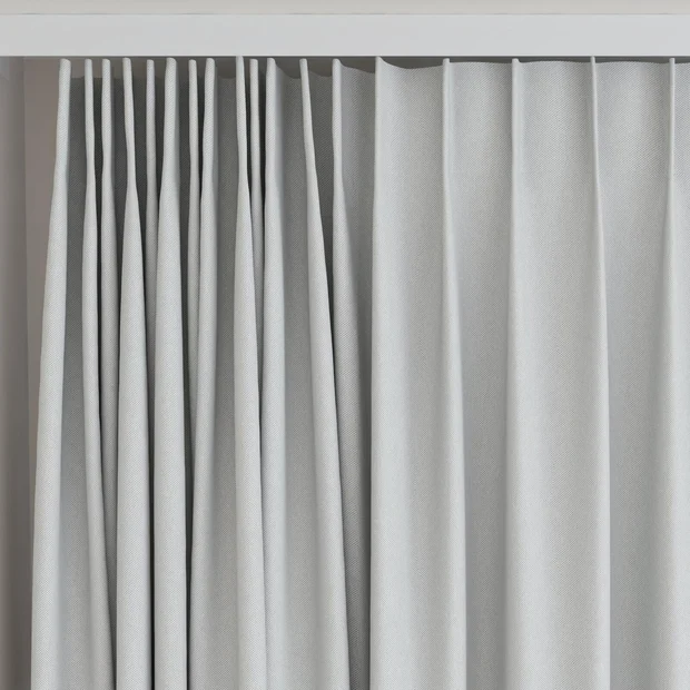 Photo of the fabric Oakley FR Dove Grey swatch by James Dunlop. Use for Curtains. Style of Plain, Texture