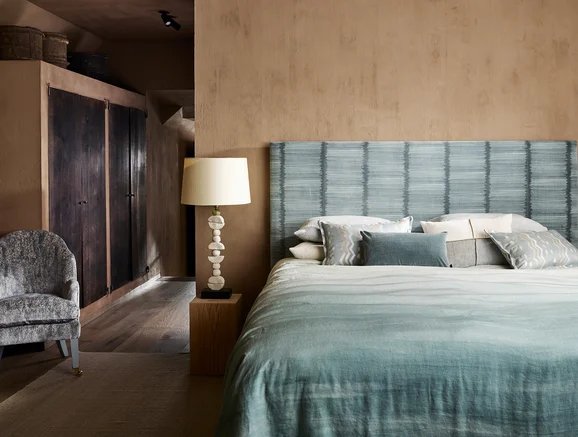 Photo of the fabric Amberly Z645 02 in situ by Zinc. Use for Curtains, Upholstery Light Duty, Accessory. Style of Velvet