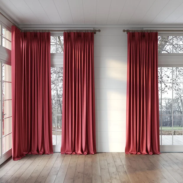 Photo of the fabric Luxe Sangria swatch by James Dunlop Essentials. Use for Curtains, Accessory, Top of Bed. Style of Plain, Texture