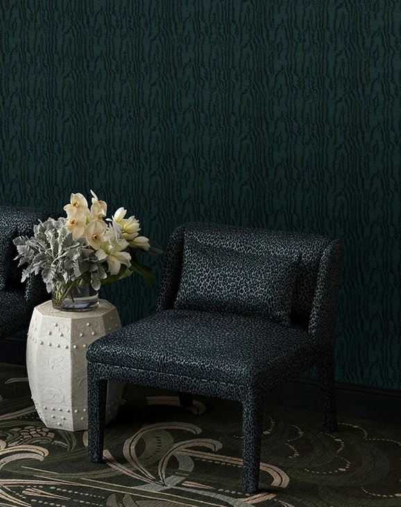 Photo of the fabric Trianon Wallpaper Dove in situ by Catherine Martin by Mokum. Use for Wall Covering. Style of Abstract, Texture