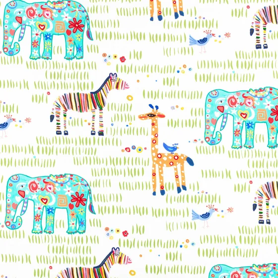 Photo of the fabric Animal Parade V3585 01 swatch by Villa Nova. Use for Curtains. Style of Animals And Birds, Print