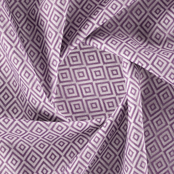 Photo of the fabric Palm Beach Amethyst swatch by Zepel FibreGuard. Use for Curtains, Upholstery, Accessory, Top of Bed. Style of Geometric, Jacquard