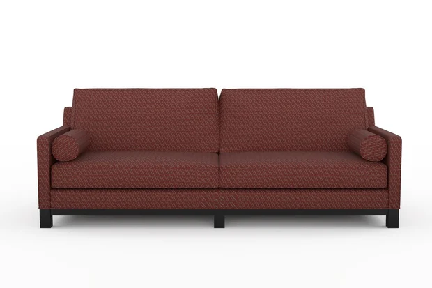 Photo of the fabric Leverett Chili swatch by James Dunlop. Use for Upholstery, Accessory. Style of Chenille, Geometric