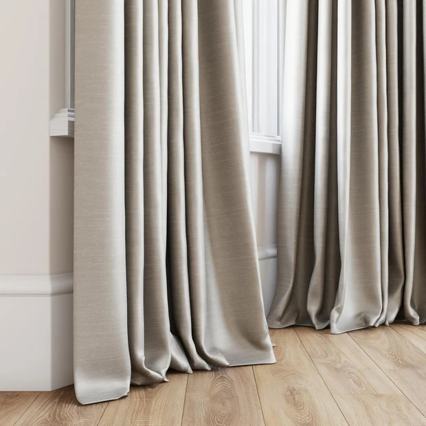 Photo of the fabric Luxe Fog swatch by James Dunlop Essentials. Use for Curtains, Accessory, Top of Bed. Style of Plain, Texture