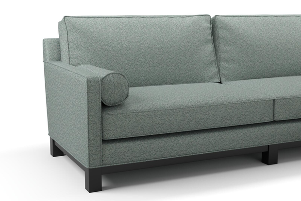 Photo of the fabric Omni Emerald swatch by James Dunlop FibreGuard. Use for Upholstery, Accessory, Top of Bed. Style of Plain, Texture