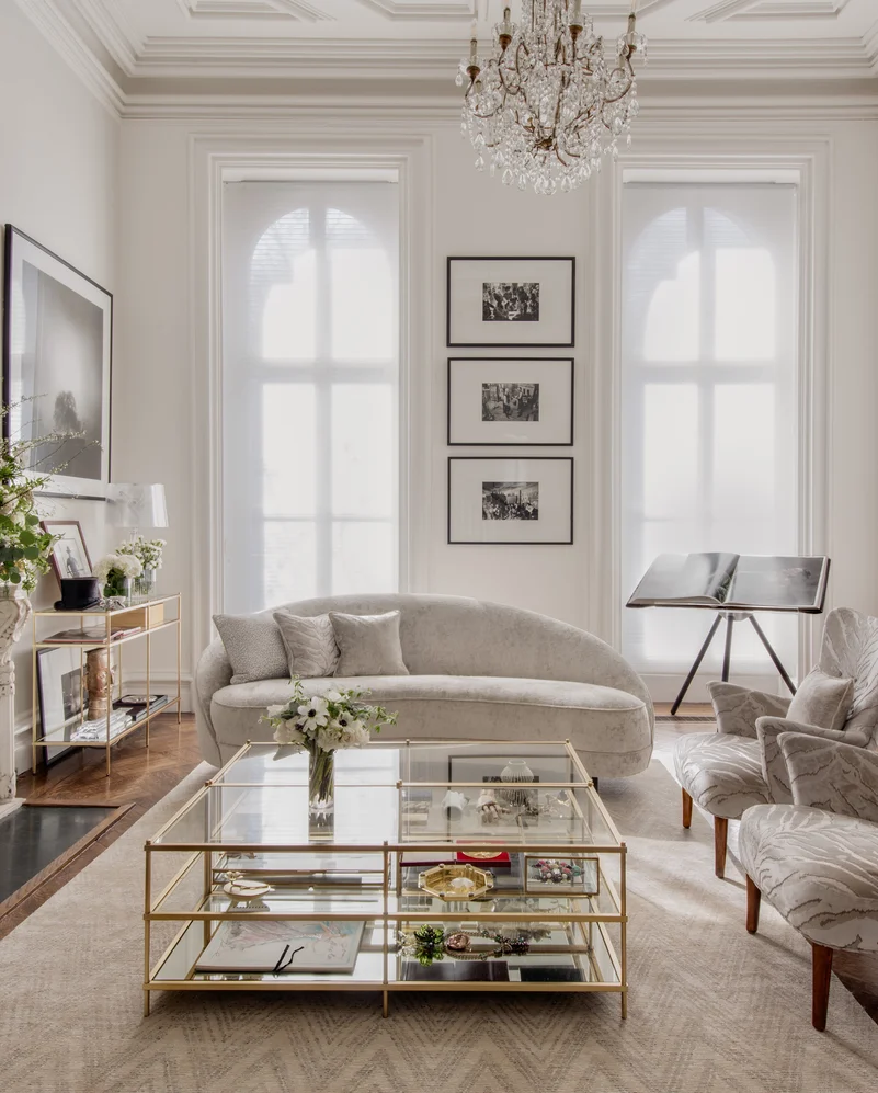 Sofa in Bespoke colour Pearl, chairs in Bengal Tiger colour Snow, cushions in Leopardo colour Snow, Bengal Tiger colour Snow, and Bespoke colour Pearl, all by Catherine Martin by Mokum | Photograph by Emily Andrews