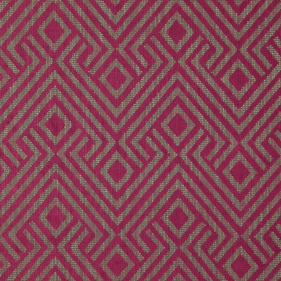 Photo of the fabric Lucie Magenta swatch by Zepel FibreGuard. Use for Curtains, Upholstery, Accessory, Top of Bed. Style of Geometric, Jacquard