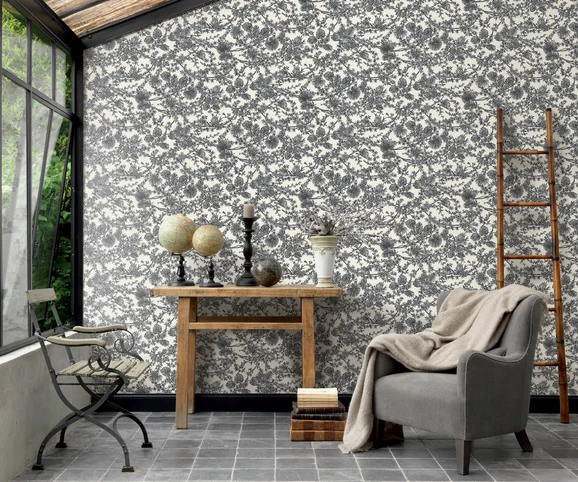 Photo of the fabric Jardin Desplante Wallpaper 8795 8795 96 20 in situ by Casadeco. Use for Wall Covering