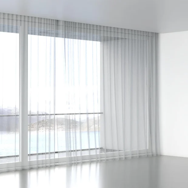 Photo of the fabric Makai (JDG) Ice swatch by Mokum. Use for Sheer Curtains. Style of Plain, Sheer