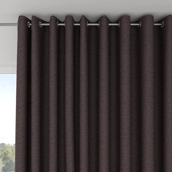 Photo of the fabric Bora Bora Aubergine swatch by Mokum FibreGuard. Use for Curtains, Upholstery, Accessory. Style of Plain, Texture