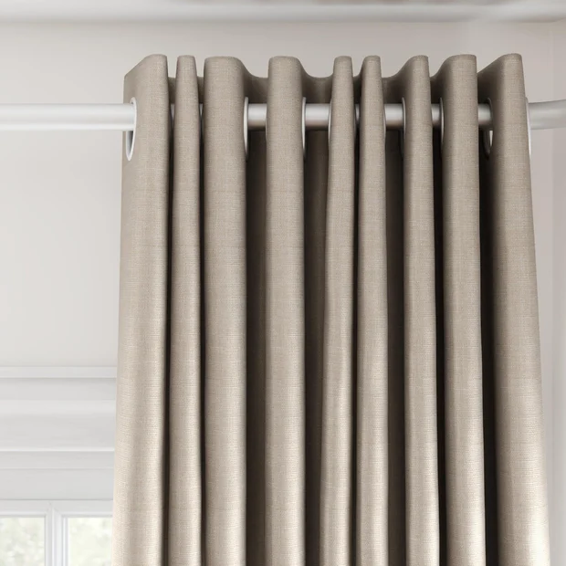Photo of the fabric Stallion 2 Blackout Fawn swatch by James Dunlop Essentials. Use for Curtains. Style of Plain, Texture