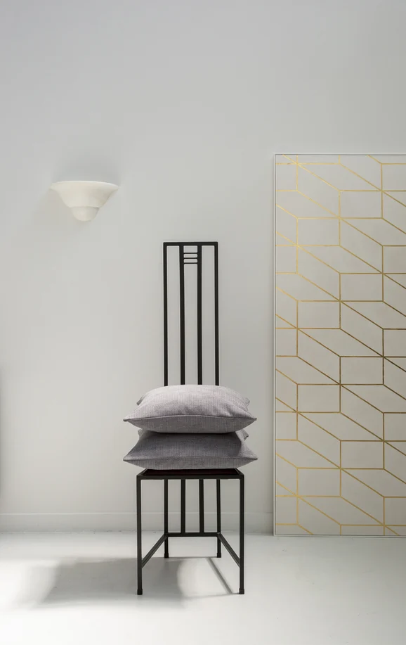 Photo of the fabric Graham After Midnight in situ by James Dunlop. Use for Upholstery, Accessory. Style of Geometric