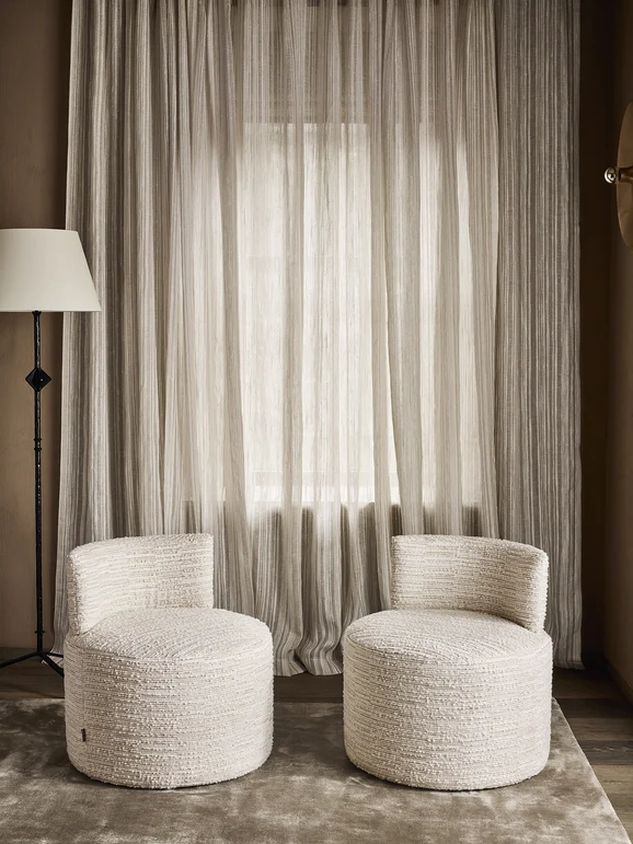 Photo of the fabric Clayton Z650 04 in situ by Zinc. Use for Curtains, Upholstery Light Duty, Accessory. Style of Texture