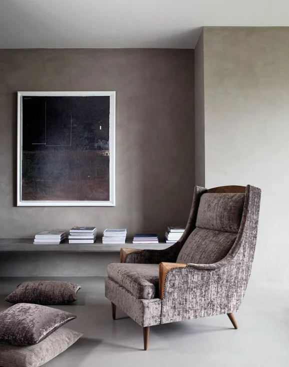 Photo of the fabric Profuse Fog in situ by Zepel. Use for Curtains, Upholstery, Accessory, Top of Bed. Style of Chenille, Plain