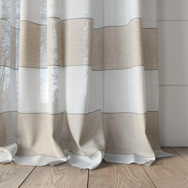 Photo of the fabric Long Beach Sand swatch by James Dunlop. Use for Sheer Curtains. Style of Sheer, Stripe