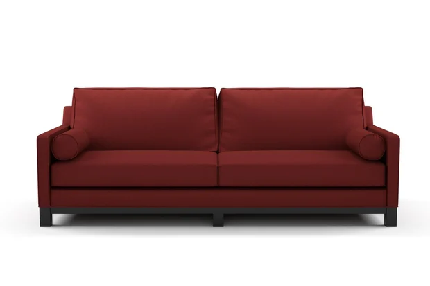 Photo of the fabric Trailblazer Cherry swatch by James Dunlop FibreGuard. Use for Curtains, Upholstery, Accessory, Top of Bed. Style of Texture, Traditional