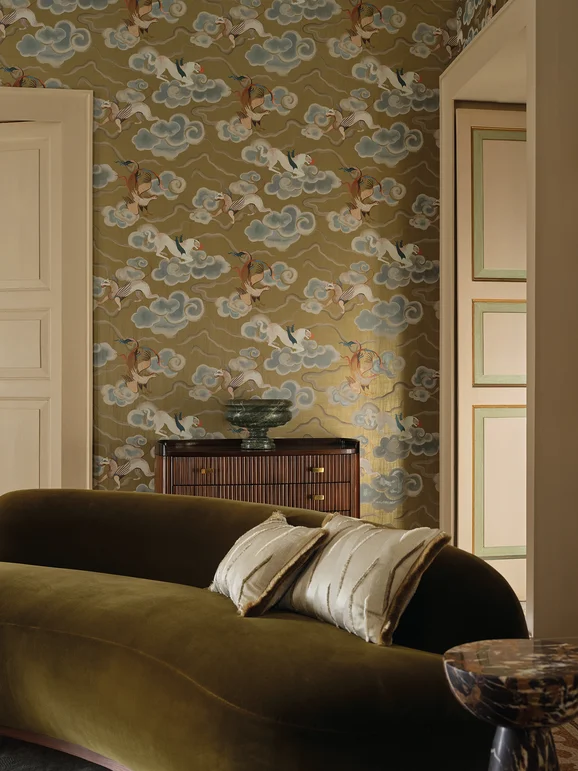 Photo of the fabric Myriis 9177 08 in situ by Black Edition. Use for Curtains, Upholstery, Accessory. Style of Plain, Velvet