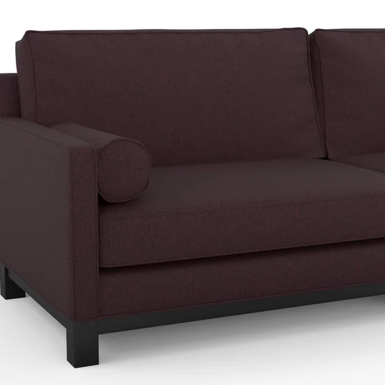 Photo of the fabric Panier Plum swatch by James Dunlop. Use for Upholstery, Accessory. Style of Plain, Texture