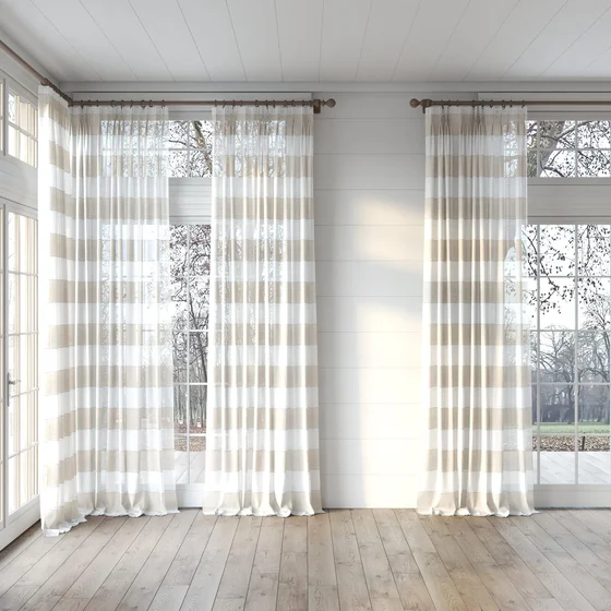 Photo of the fabric Long Beach Sand swatch by James Dunlop. Use for Sheer Curtains. Style of Sheer, Stripe