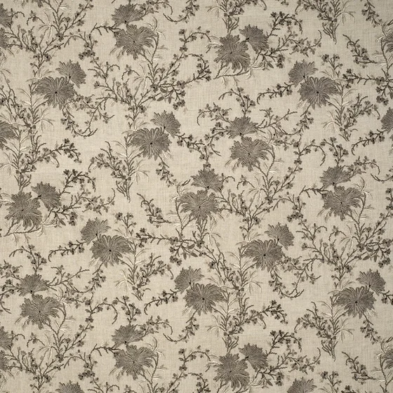 Photo of the fabric Zinnia Shadow swatch by James Dunlop. Use for Curtains, Upholstery Light Duty, Accessory, Top of Bed. Style of Floral And Botannical, Print