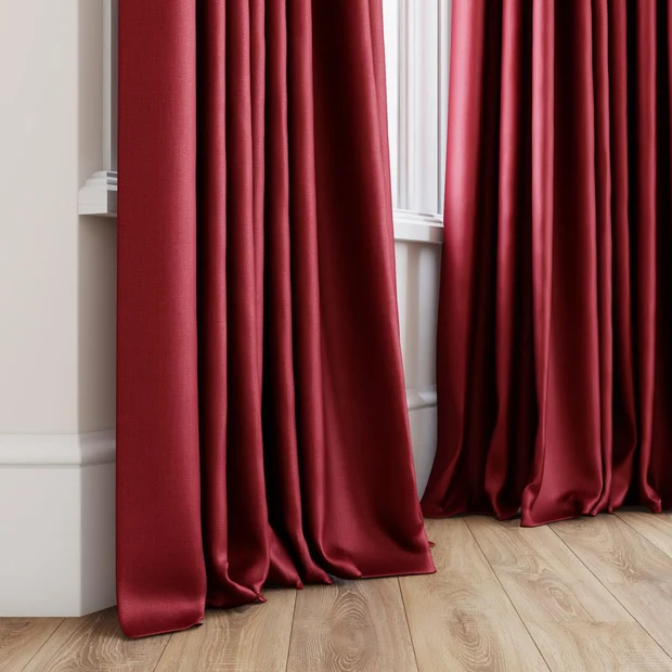 Photo of the fabric Stallion 2 Blackout Bordeaux swatch by James Dunlop Essentials. Use for Curtains. Style of Plain, Texture