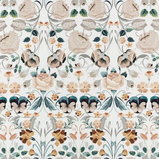 Photo of the fabric Bonita 8004 01 swatch by Romo. Use for Curtains, Upholstery, Accessory. Style of Embroidery, Floral And Botannical